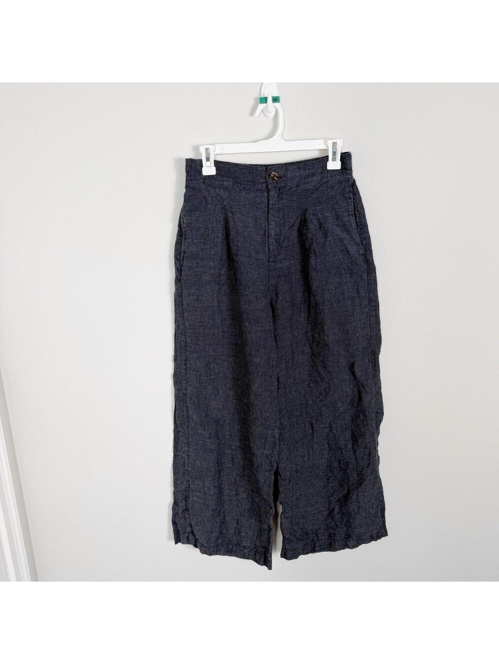Halston Linen Wide Leg Pants Womens Flowy Casual Dark Grey Lagenlook Beach Sz 6